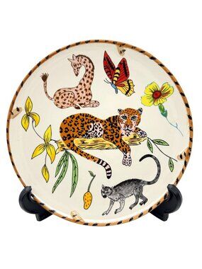Lynn Chase Jungle Jubilee Salad Dessert Plate Ceramic Handpainted Leopard Parrot